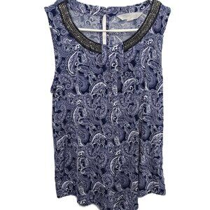 Magnolia Grace Sleeveless Top Blue Paisley Beaded Womens Size Medium